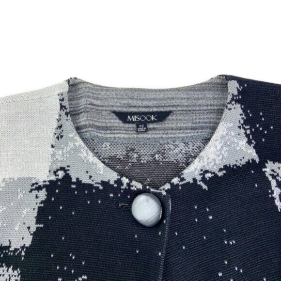 Misook Grey and Black Graphic Squares Cardigan - Picture 2 of 5